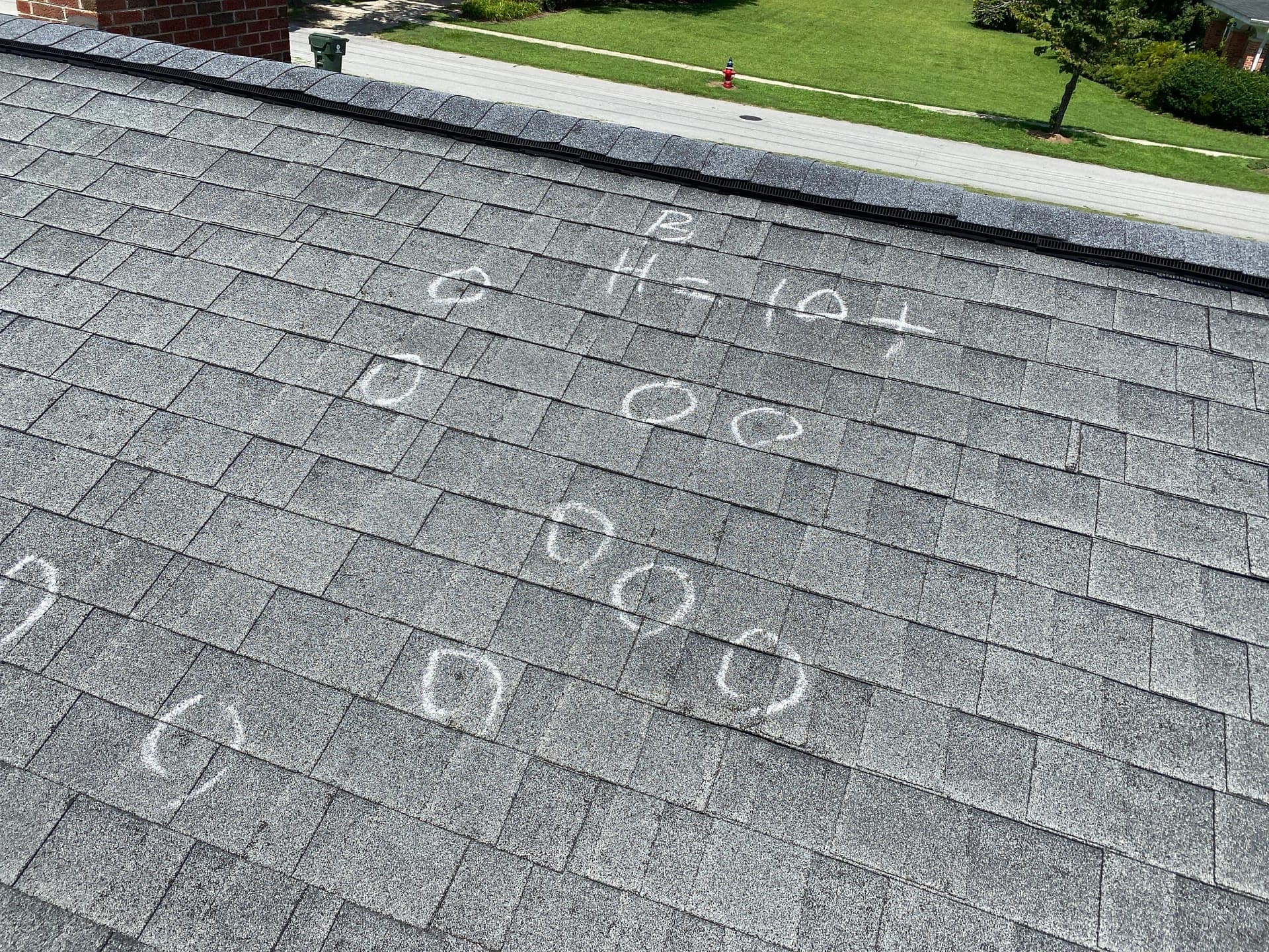 Hail-damaged roof shingles